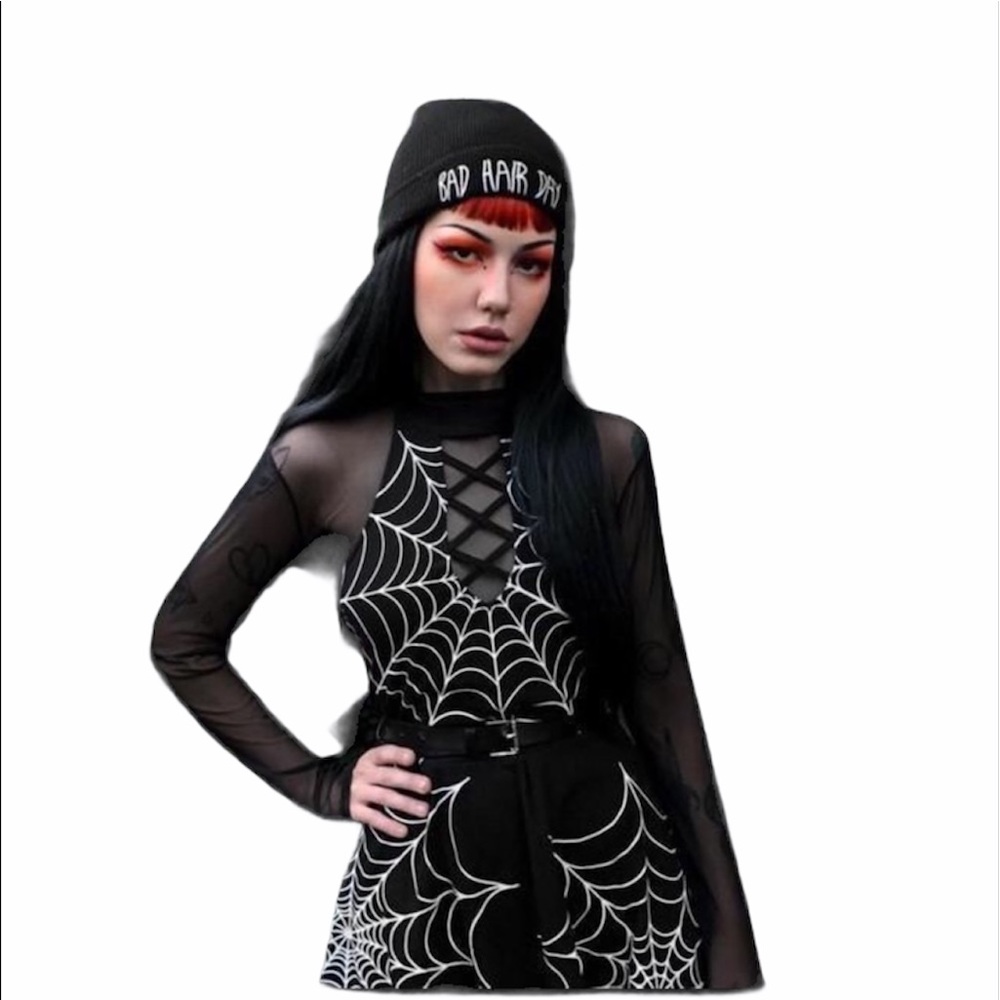 Tangled Web We Weave Spiderweb Choker Skater Dress - image 2